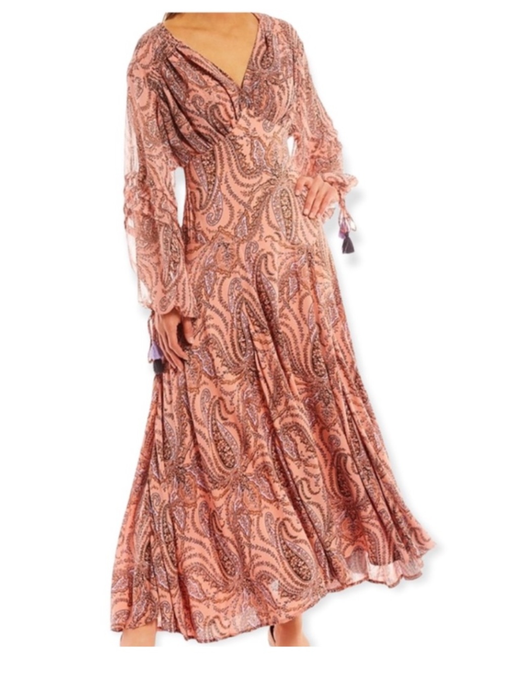 Free People Mirage Boho Printed Maxi Dress in Orange Maxikjole size 10 - Picture 14 of 16